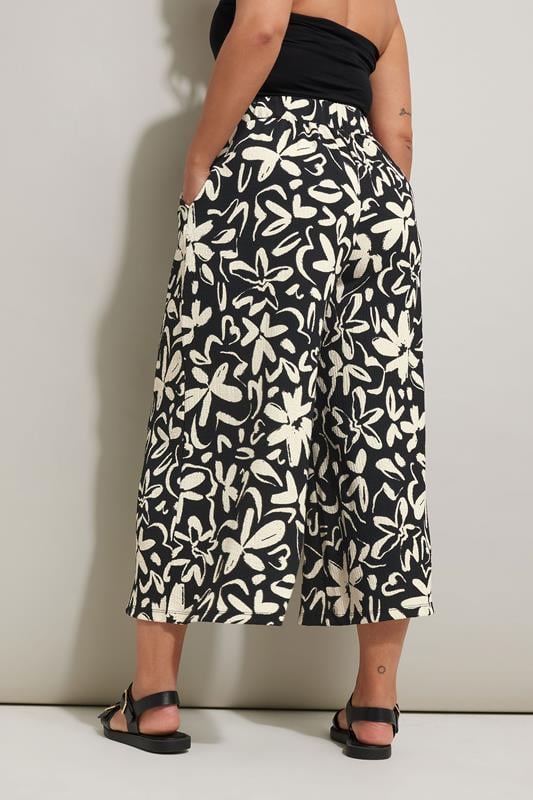 Evans YOURS Curve Black Floral Print Textured Midaxi Culottes