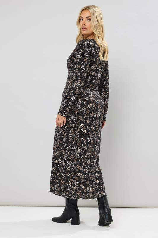 Evans YOURS Curve Black Floral Ribbed Henley Maxi Dress