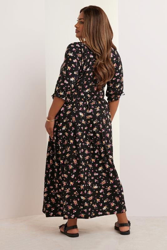 Evans YOURS Curve Black Floral Tie Front Maxi Dress