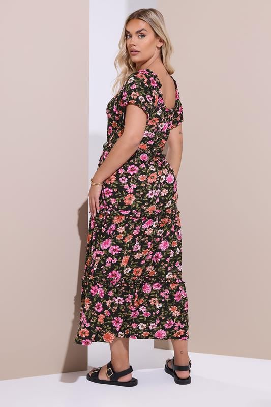 Evans YOURS Curve Black Floral Tiered Frill Maxi Dress