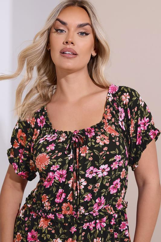 Evans YOURS Curve Black Floral Tiered Frill Maxi Dress