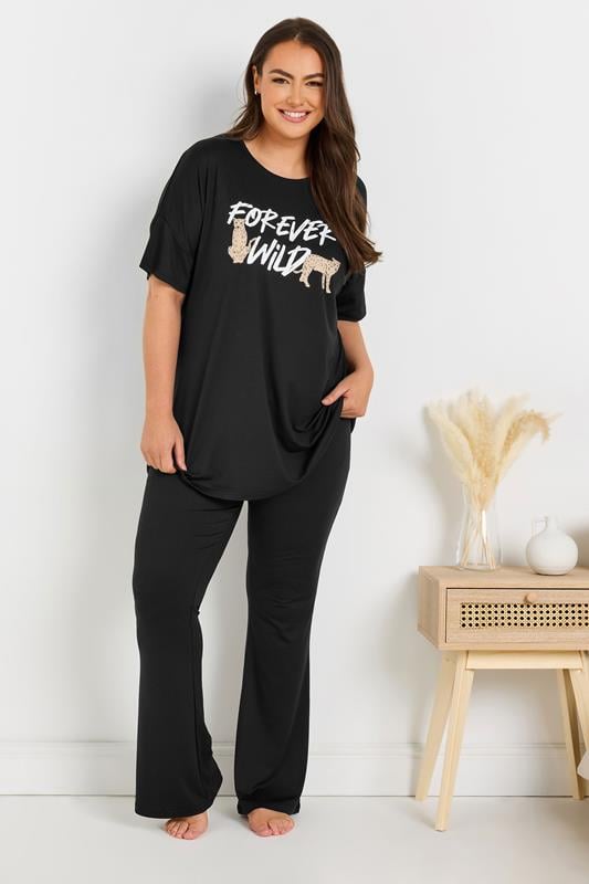 Evans YOURS Curve Black 'Forever Wild' Soft Touch Pyjama Top