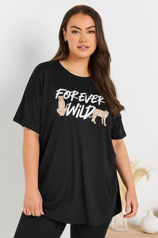 Evans YOURS Curve Black 'Forever Wild' Soft Touch Pyjama Top