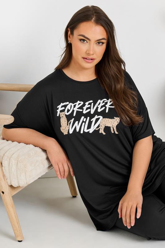 evans YOURS Curve Black 'Forever Wild' Soft Touch Pyjama Top