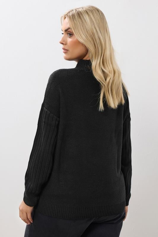 Evans YOURS Curve Black Fringe Ribbed Knitted Jumper