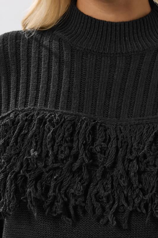 Evans YOURS Curve Black Fringe Ribbed Knitted Jumper