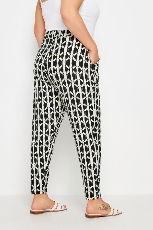 Evans YOURS Curve Black Geometric Print Double Pleat Harem Trousers