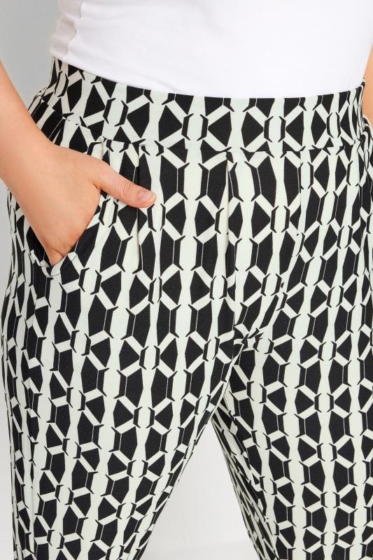 Evans YOURS Curve Black Geometric Print Double Pleat Harem Trousers