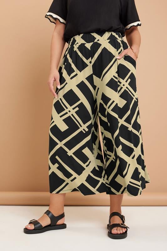 Evans YOURS Curve Black Geometric Print Midaxi Culottes