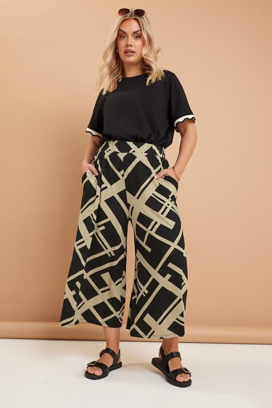 evans YOURS Curve Black Geometric Print Midaxi Culottes