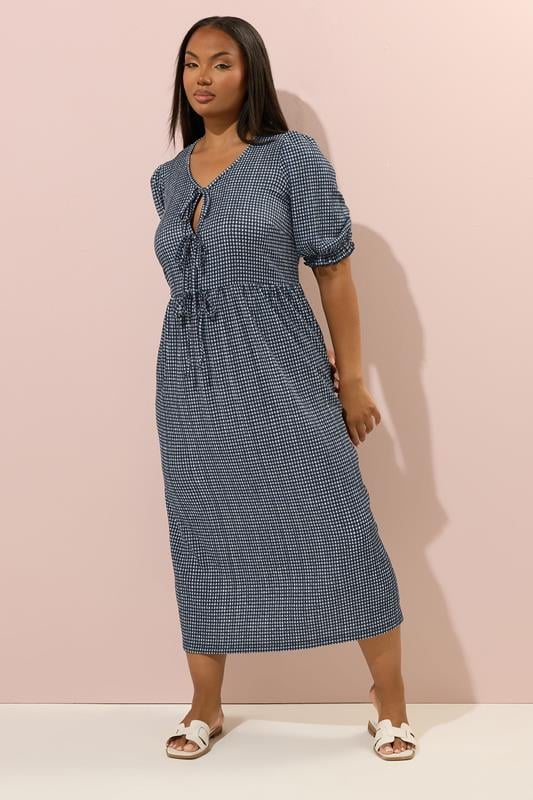 Evans YOURS Curve Black Gingham Bow Tie Front Midaxi Dress