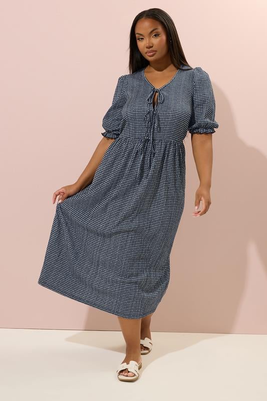 evans YOURS Curve Black Gingham Bow Tie Front Midaxi Dress