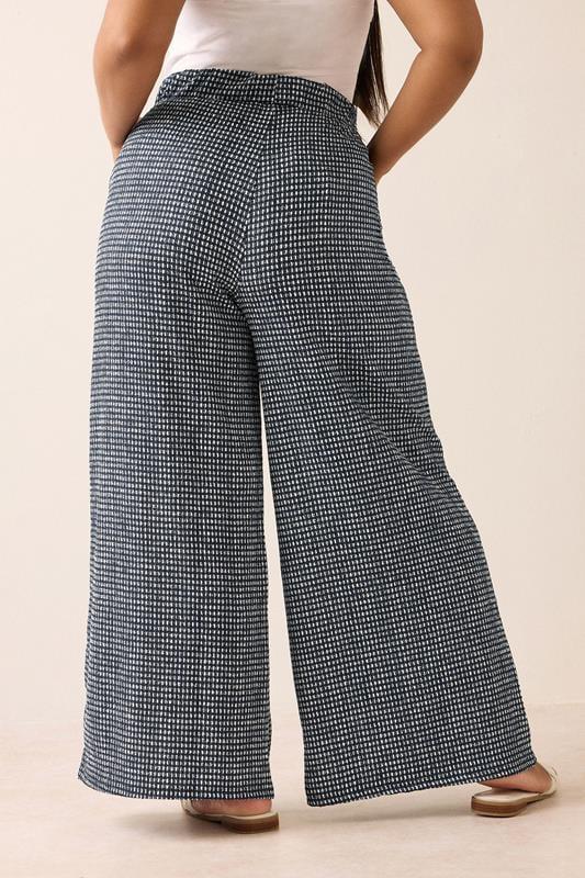 Evans YOURS Curve Black Gingham Crinkle Wide Leg Trousers