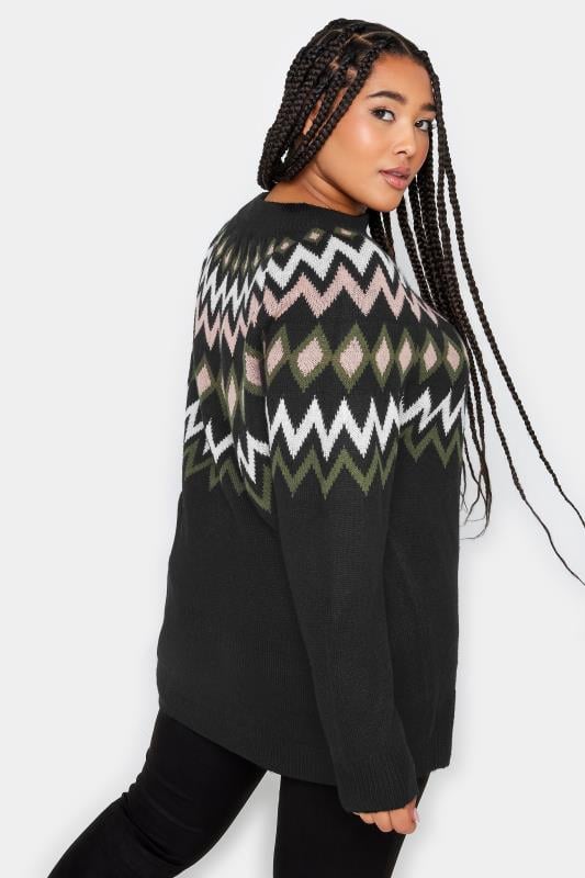 Evans YOURS Curve Black & Green Fairisle Knitted Jumper