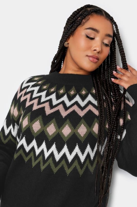 Evans YOURS Curve Black & Green Fairisle Knitted Jumper