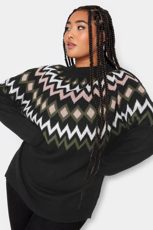 evans YOURS Curve Black & Green Fairisle Knitted Jumper