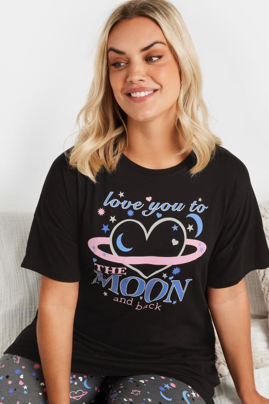 Evans YOURS Curve Black & Grey Slogan Cuffed Pyjama Set