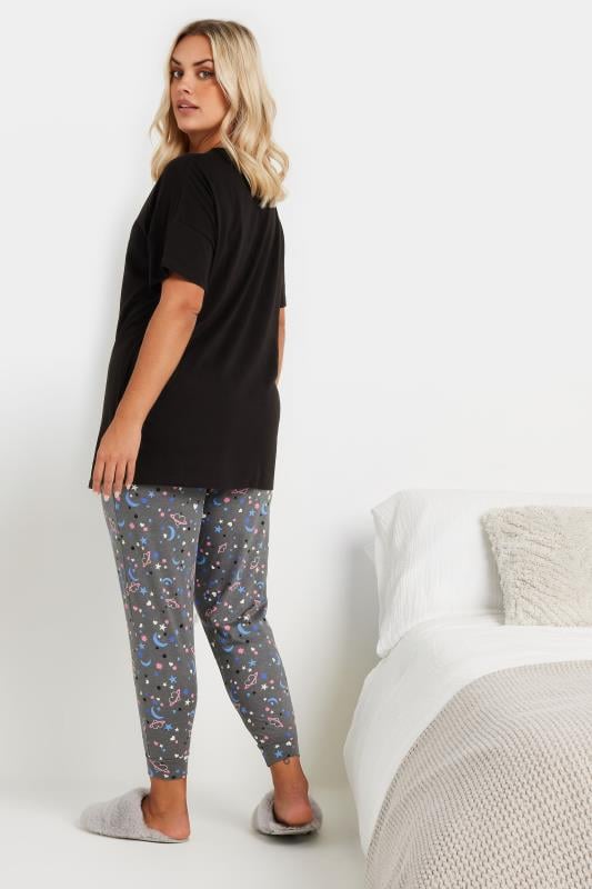 Evans YOURS Curve Black & Grey Slogan Cuffed Pyjama Set