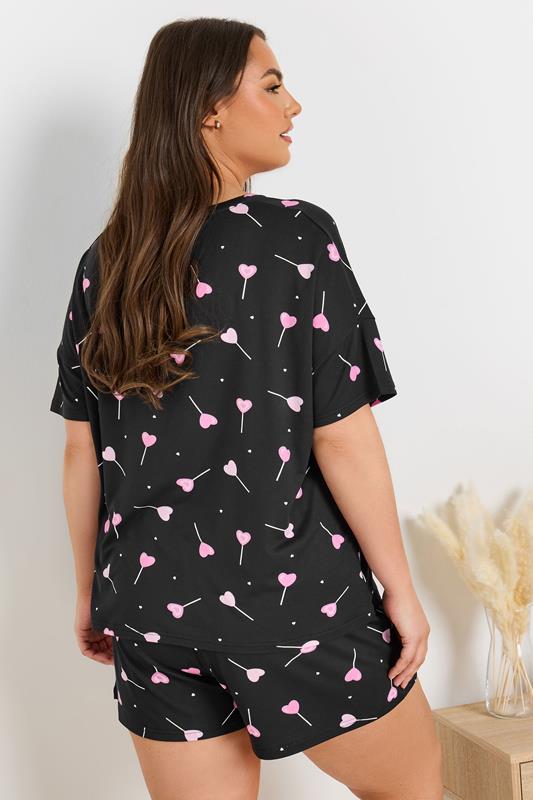 Evans YOURS Curve Black Heart Lollipop Short Pyjama Set