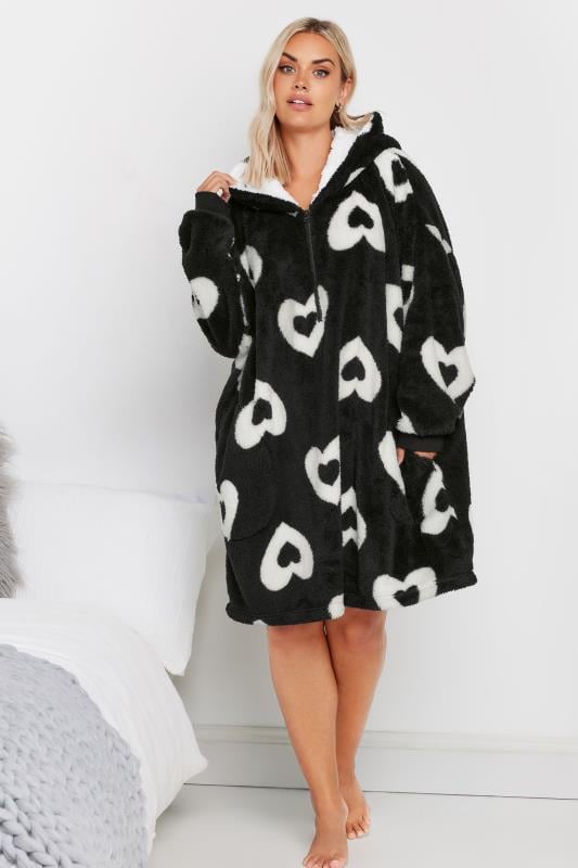 Evans YOURS Curve Black Heart Oversized Blanket Hoodie