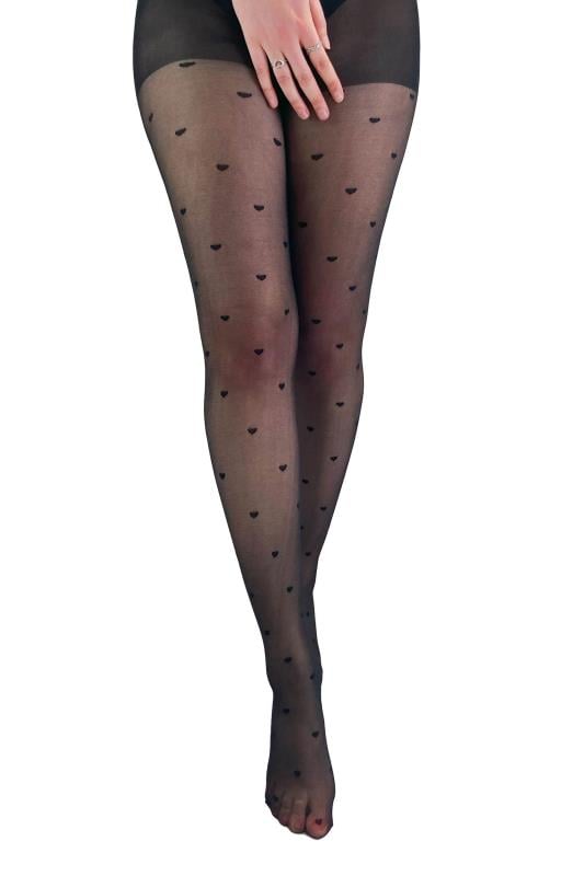 Evans YOURS Curve Black Heart Print Crotchless Tights