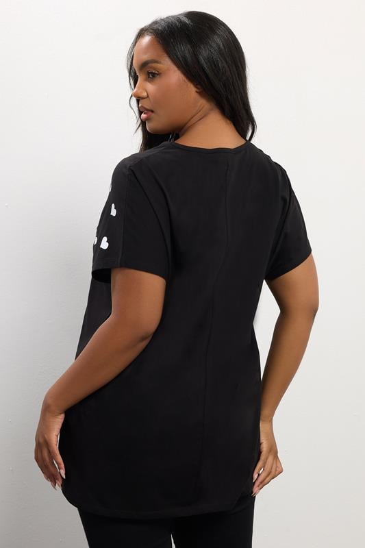 Evans YOURS Curve Black Heart Print Slash Detail Top