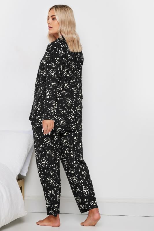 Evans YOURS Curve Black Heart Print Soft Touch Pyjama Set