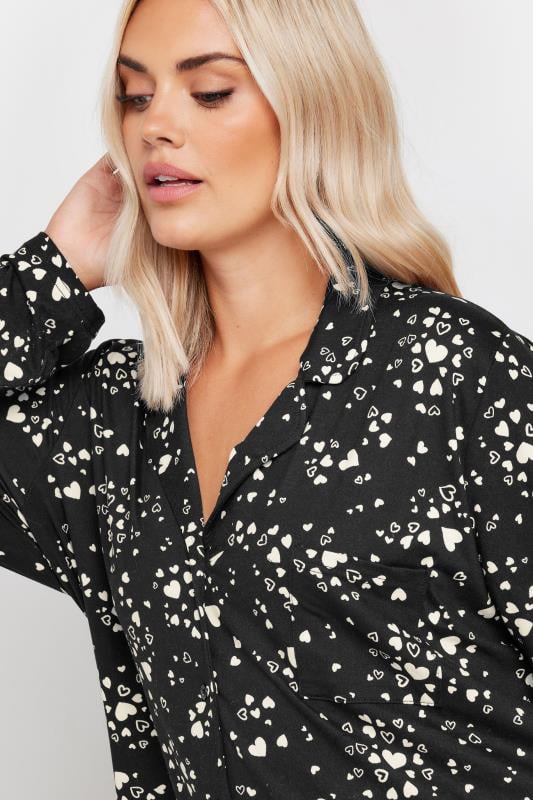 Evans YOURS Curve Black Heart Print Soft Touch Pyjama Set