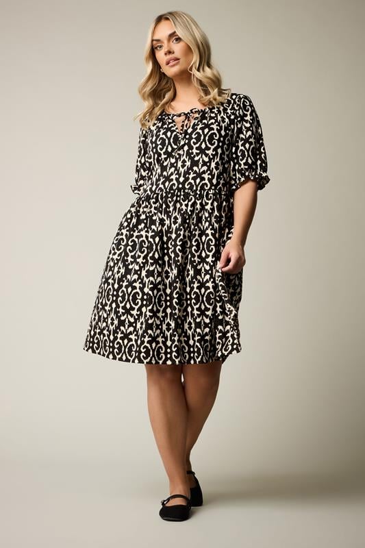 Evans YOURS Curve Black Ikat Print Textured Mini Dress