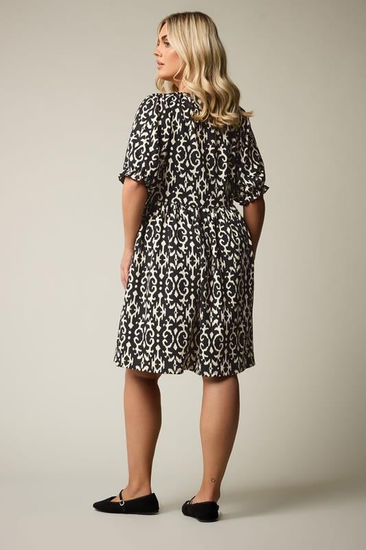 Evans YOURS Curve Black Ikat Print Textured Mini Dress