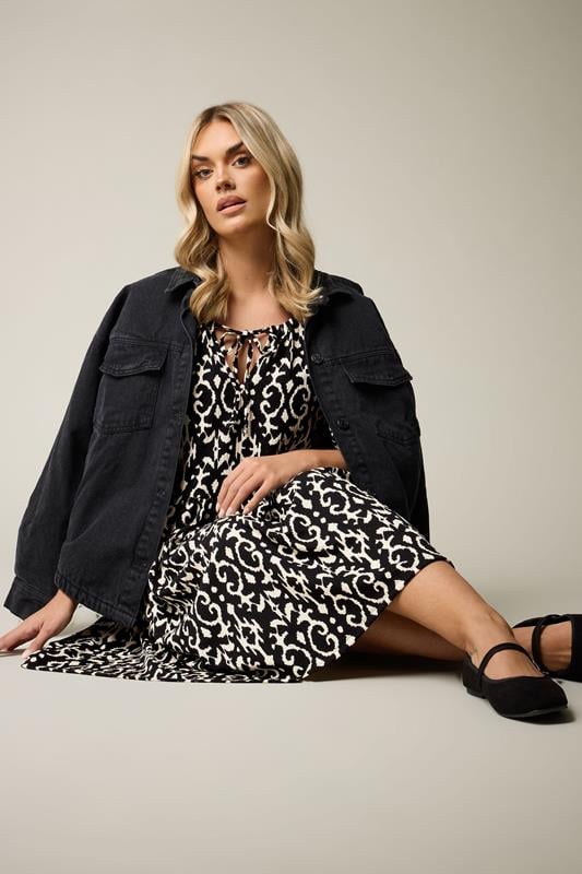 Evans YOURS Curve Black Ikat Print Textured Mini Dress
