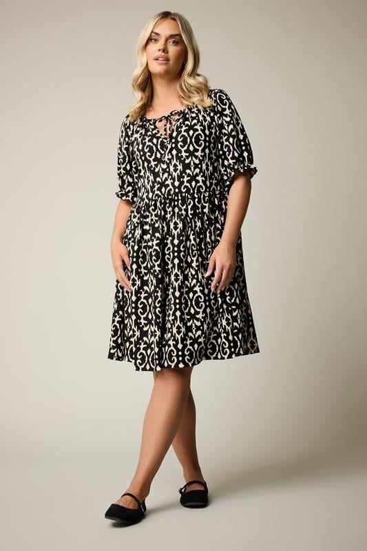 evans YOURS Curve Black Ikat Print Textured Mini Dress