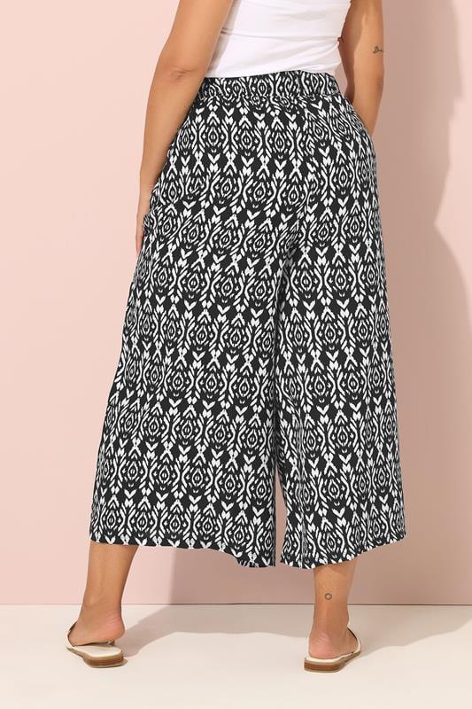 Evans YOURS Curve Black Ikat Print Wide Leg Trousers