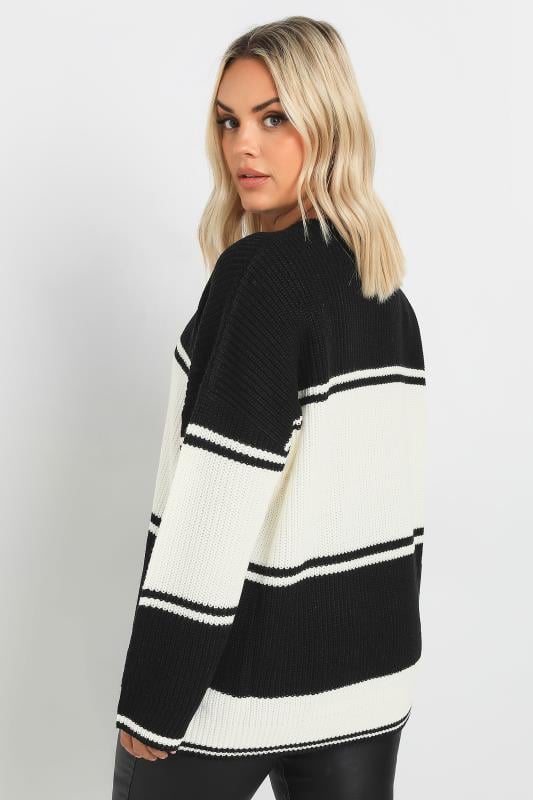 Evans YOURS Curve Black & Ivory White Striped Knit Jumper
