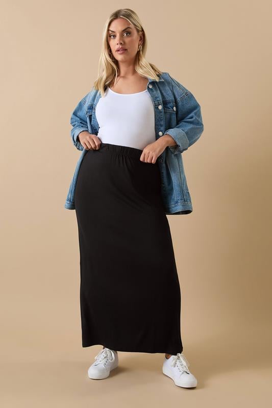 Evans YOURS Curve Black Jersey Stretch Maxi Tube Skirt