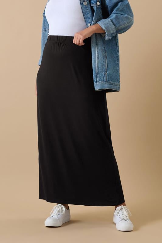 evans YOURS Curve Black Jersey Stretch Maxi Tube Skirt