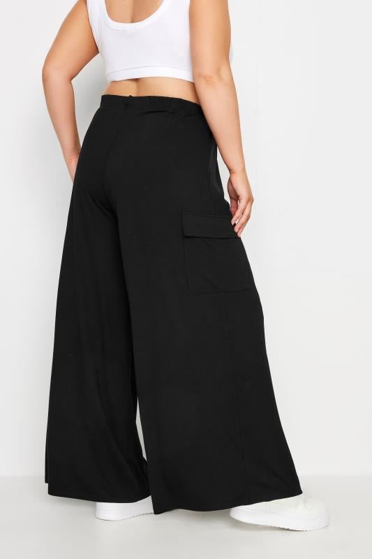 Evans YOURS Curve Black Jersey Wide Leg Cargo Trousers