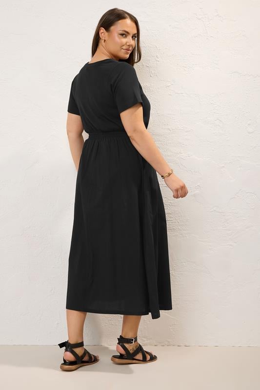 Evans YOURS Curve Black Jersey & Woven Mix Fabric Midaxi Skater Dress