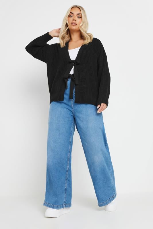 Evans YOURS Curve Black Knitted Bow Tie Front Cardigan