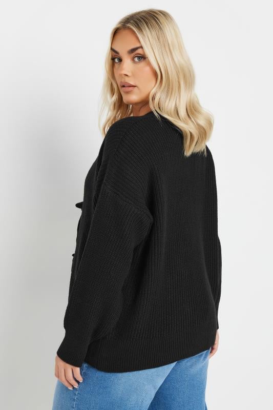 Evans YOURS Curve Black Knitted Bow Tie Front Cardigan