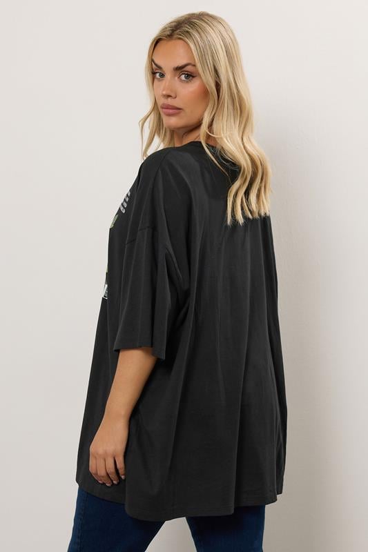 Evans YOURS Curve Black 'La Botanique Fleurs' Floral Oversized Graphic T-Shirt