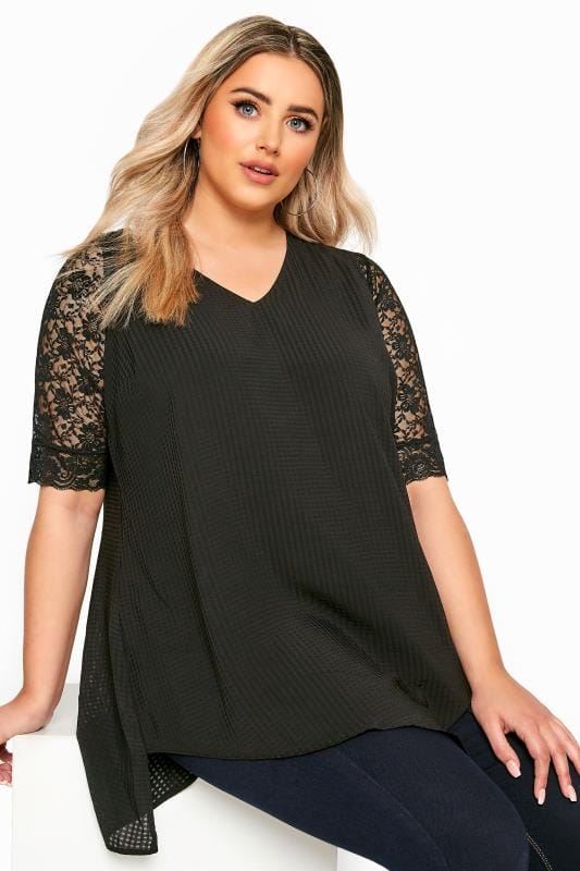 Evans YOURS Curve Black Lace Front Fastening Armwear Top