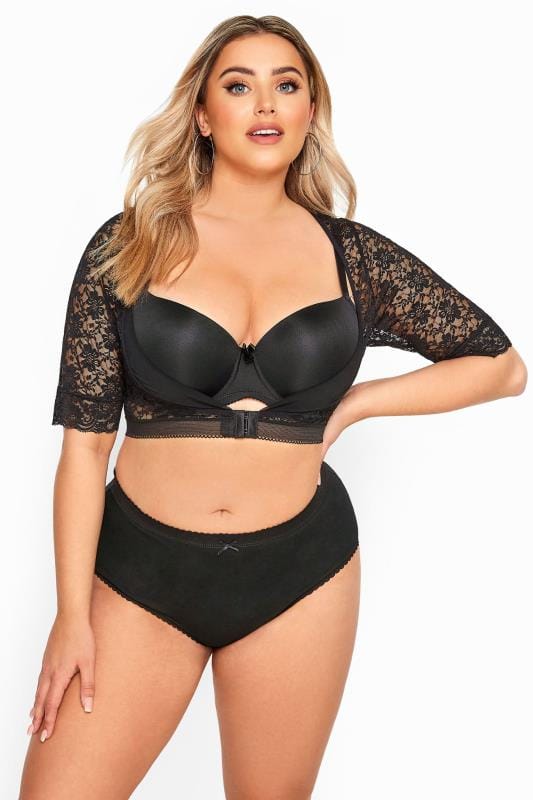 evans YOURS Curve Black Lace Front Fastening Armwear Top