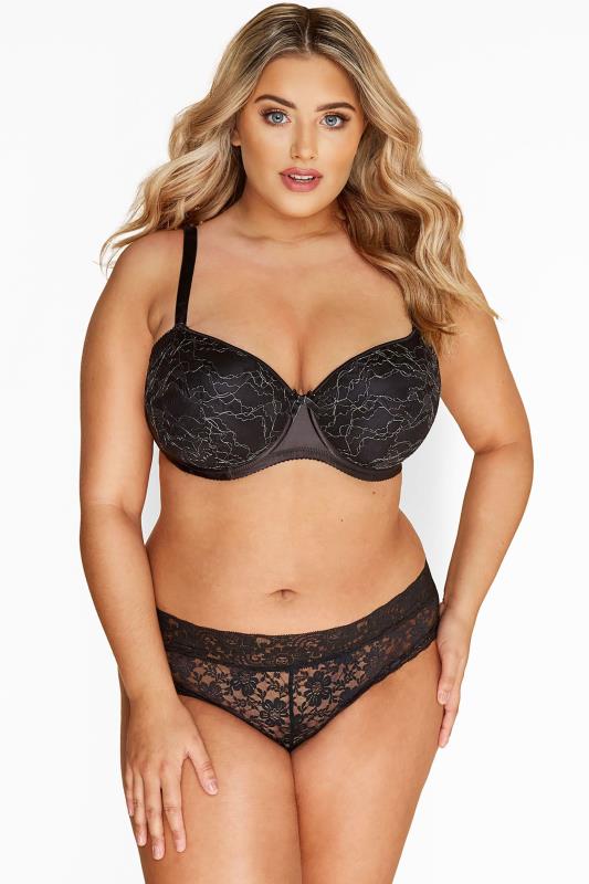 Evans YOURS Curve Black Lace Low Rise Brazilian Knickers