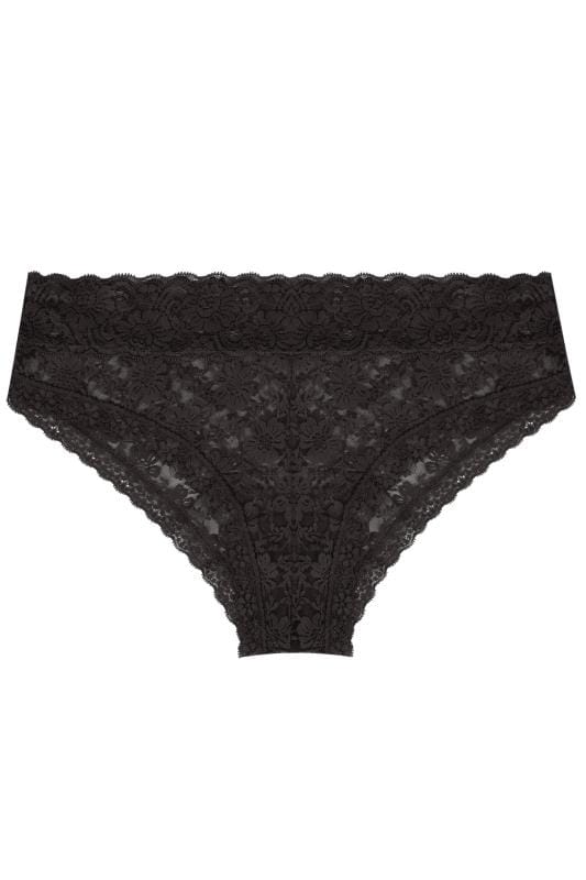 Evans YOURS Curve Black Lace Low Rise Brazilian Knickers