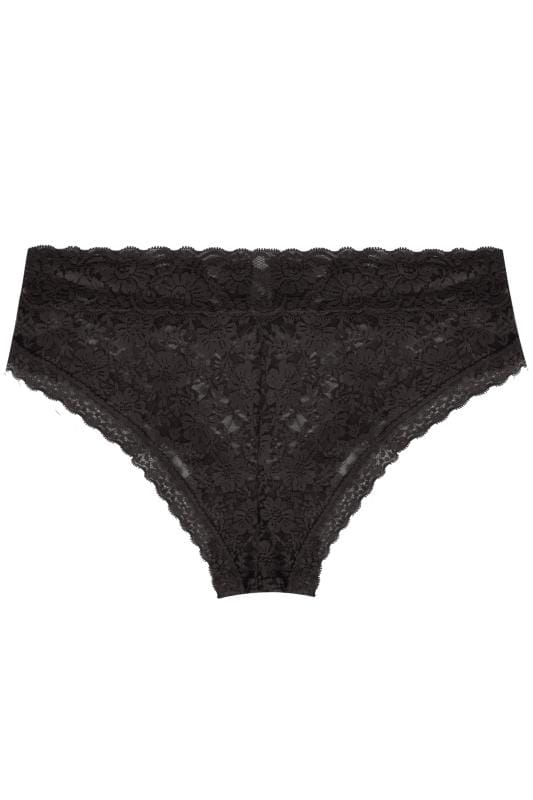 Evans YOURS Curve Black Lace Low Rise Brazilian Knickers