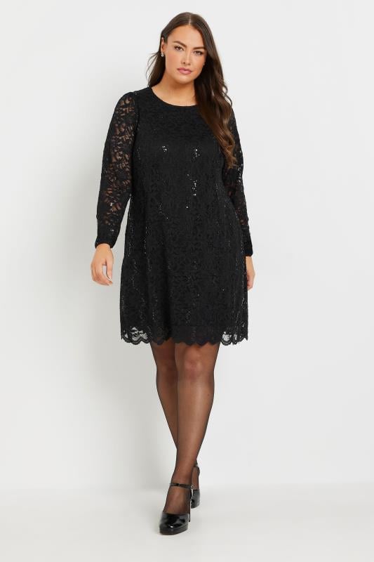 Evans YOURS Curve Black Lace Scallop Hem Mini Dress