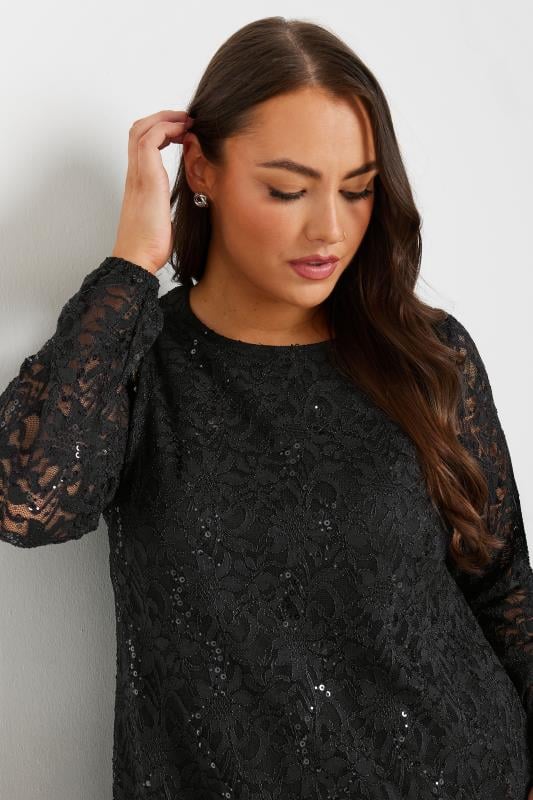 Evans YOURS Curve Black Lace Scallop Hem Mini Dress