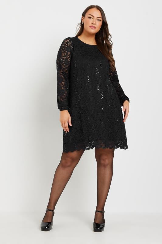 evans YOURS Curve Black Lace Scallop Hem Mini Dress