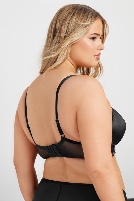 Evans YOURS Curve Black Lace Strap Detail Satin Underwired Bra
